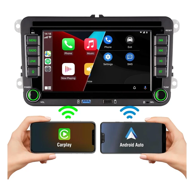 Carplay Inalmbrico 7 Android Auto RDS FM Doble Din 1080p VW Jetta Golf Polo P