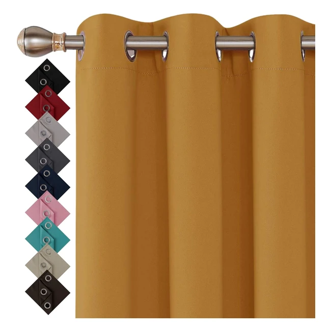 Thermal Insulated Blackout Curtains 90x90 Ochre 2 Panels - 90228cm - Energy Savi