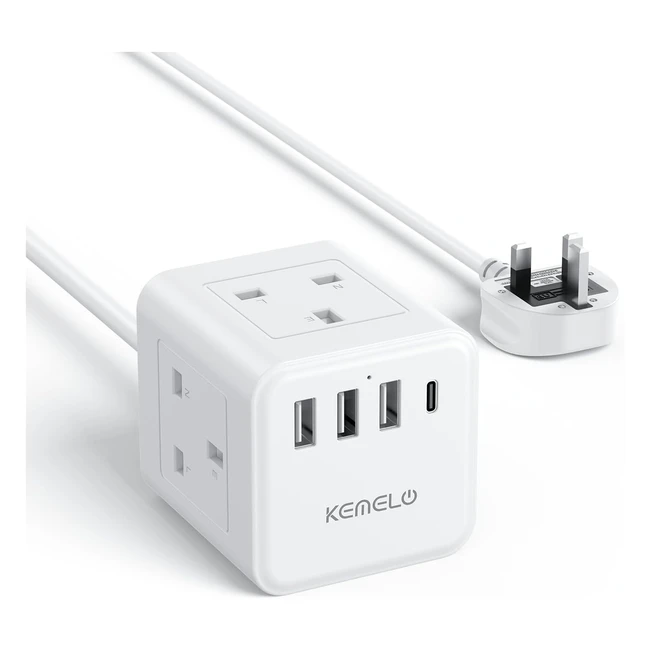 Kemelo 4 Way Cube Extension Lead with 4 USB Slots 13A3250W - Fast Charging Multi