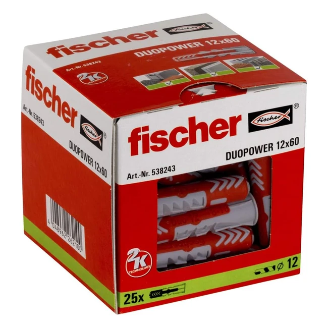 Fischer Duopower 12 x 60 Universaldübel - Kraftvolle 2-Komponenten-Dübel für Beton, Ziegel, Stein, Gipskarton uvm. - 25er Pack