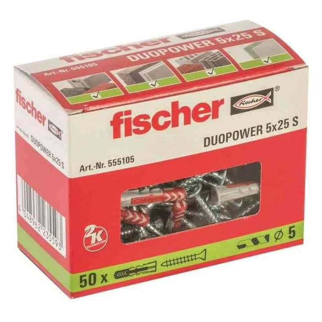 Fischer Duopower 5 x 25 S Universaldbel mit Sicherungsschraube - 2Komponenten-