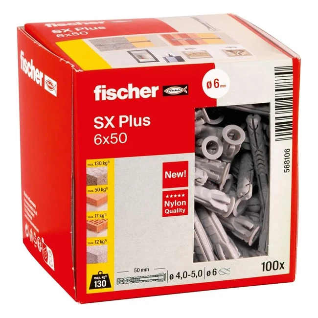 Fischer Dbel SX Plus 6x50 Box 100 Nylondbel fr optimalen Halt in Beton Vol