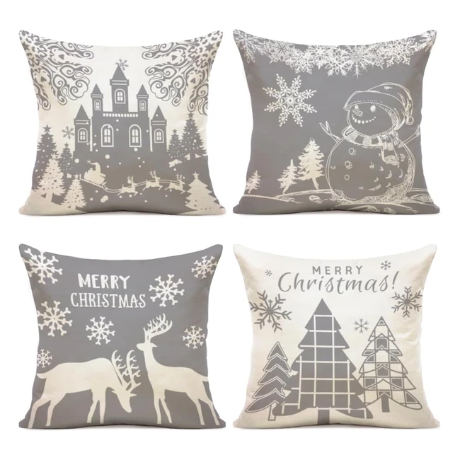 Lot de 4 Housses Coussin Nol 45x45 Pr Nol Wapiti Coton et Lin Dcoratif