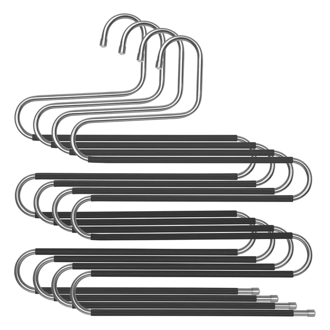 Songmics Trousers Hangers Pack of 4 - 5 Tier Metal Pants Hangers - Space Saving - Non-Slip - CRI043BK