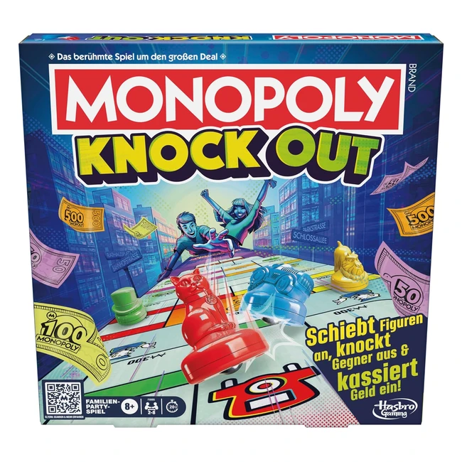 Monopoly Knockout Familienspiel Deutsche Version mit 16 Figuren