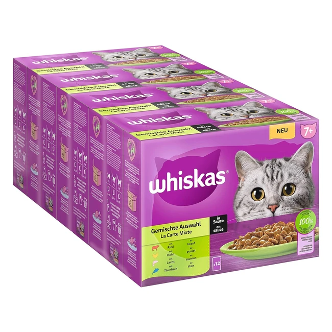 Whiskas Senior 7 Katzenfutter in Sauce 48 Portionen 12x85g 4er Pack