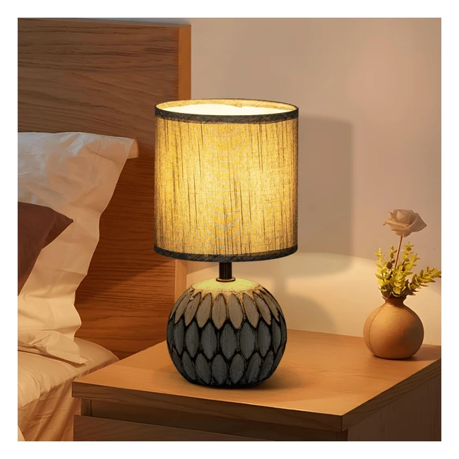 Lampe de Table Aigostar Moderne Vintage - Base en Cramique - Abat-jour Tissu -