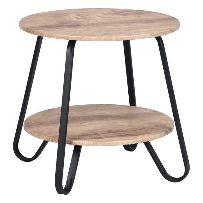 Mesa Auxiliar Redonda Meuble Cosy - 2 Niveles de Almacenamiento - Marco de Metal