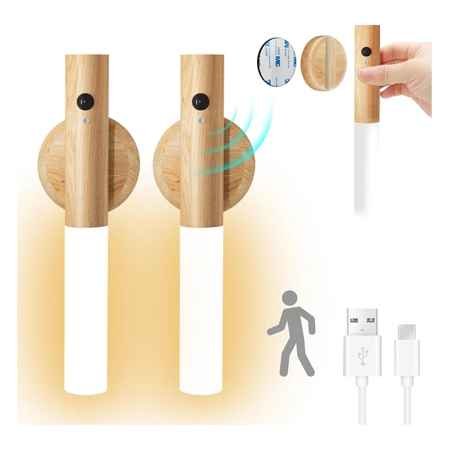 Lampada da Parete in Legno Hellymoon - Luce Notturna LED - Sensore di Movimento 