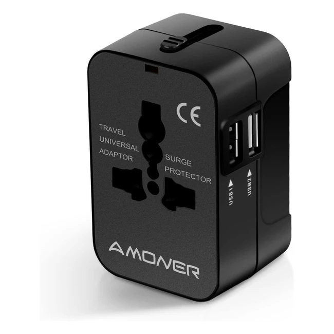 Adaptador de Viaje Universal Amoner con 2 Puertos USB - Tipo C, Tipo G, Tipo A, Tipo I