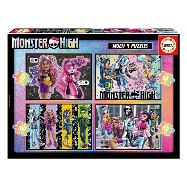 Set de 4 puzzles infantiles progresivos Monster High 50-150 piezas 34x24cm 5 a