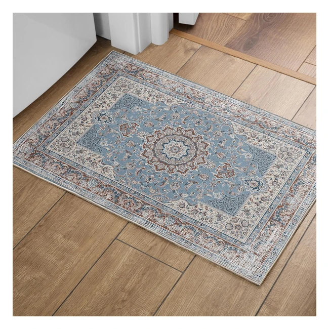 Tappeto Vintage Omerai 60x130cm Boho Blu Antiscivolo Lavabile Tradizionale