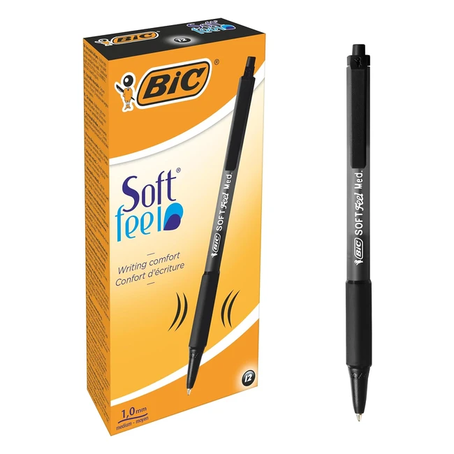 BIC SoftFeel Clic Grip Kugelschreiber Schwarz 12er Pack - Ergonomisch Weich Ru