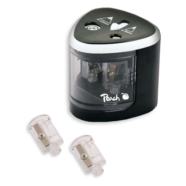 Peach PO102 Elektrischer Universal-Anspitzer inkl. Ersatzteile für alle Stifte, Eyeliner und Wachsmalstifte Doppelspitzer für Stifte von 6-8 mm und 9-12 mm