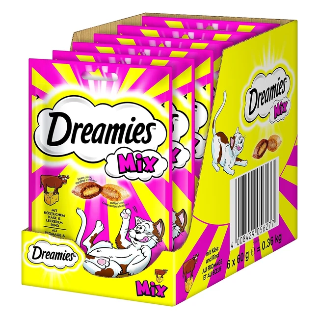 Dreamies Katzensnacks Mix 6 Packungen 6 x 60 g - Leckere Crunchy Snacks mit Rind