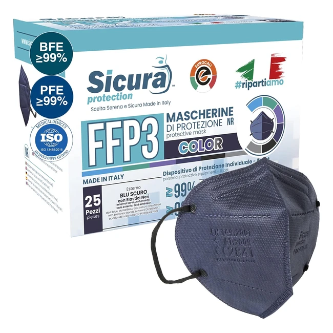 Mascherine FFP3 blu made in Italy - Certificato CE - PFE 99 - BFE 99