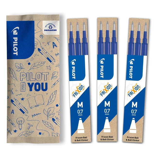 Pilot Frixion Gel Rollerball Pen Refills 07mm Pack of 9 Blue - Erasable Ink - Na