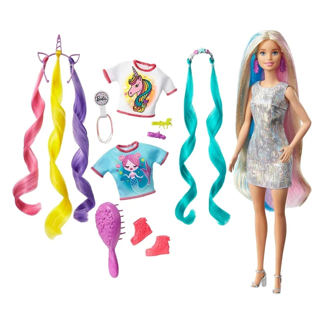 Barbie Pelo Fantasa Mattel GHN4 - Accesorios Moda - Unicornio y Sirena