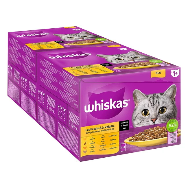 Whiskas 1 Katzenfutter Geflgel Auswahl in Sauce 24x85g 2 Packungen - Hochwertige