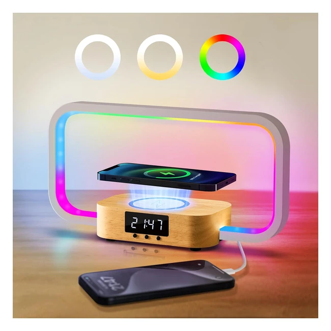 Lampada da comodino BeeHero con caricabatterie wireless 15W RGB 7 modalità colore