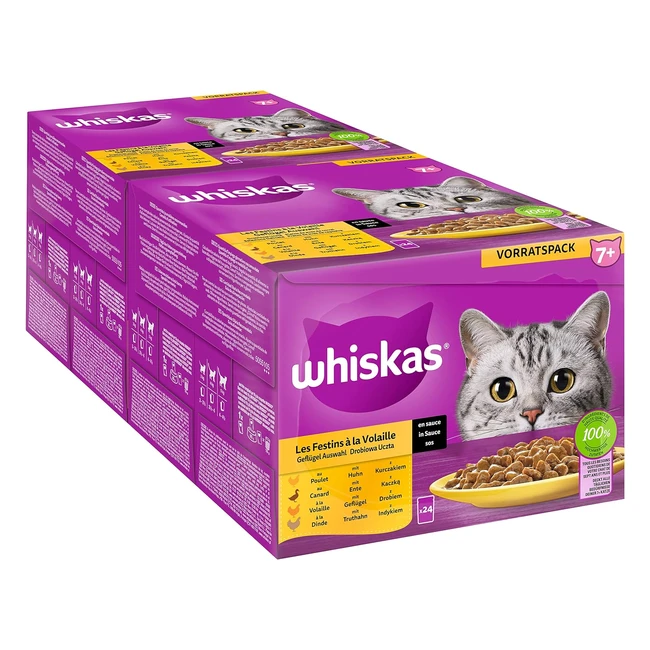 Whiskas 7 Katzenfutter Geflgelauswahl in Sauce 24 x 85 g 2 Packungen - Hochwer