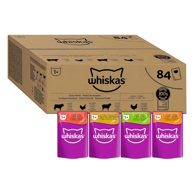 Whiskas 1 Katzen-Nassfutter Klassische Auswahl in Sauce 84x85g - Hochwertiges Na