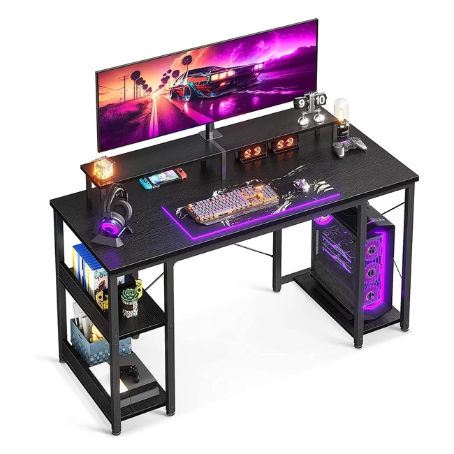 Scrivania ODK con Supporto Monitor e Ripiani Regolabili 120x50x86cm Nero