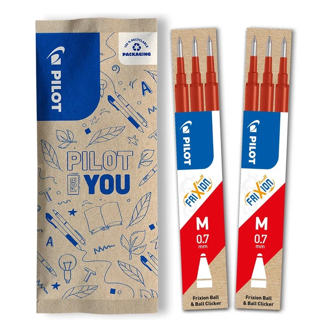 Pilot Frixion Gel Rollerball Pen Refills 07mm Pack of 6 Red - Erasable Ink - Nac