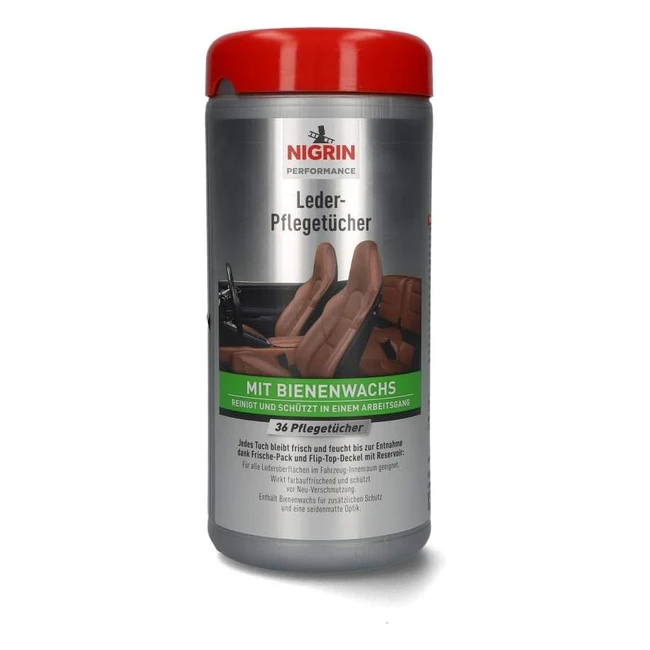 Nigrin Scheibenreinigungstücher - Reinigt, pflegt und schützt Leder - 36 Stück pro Dose