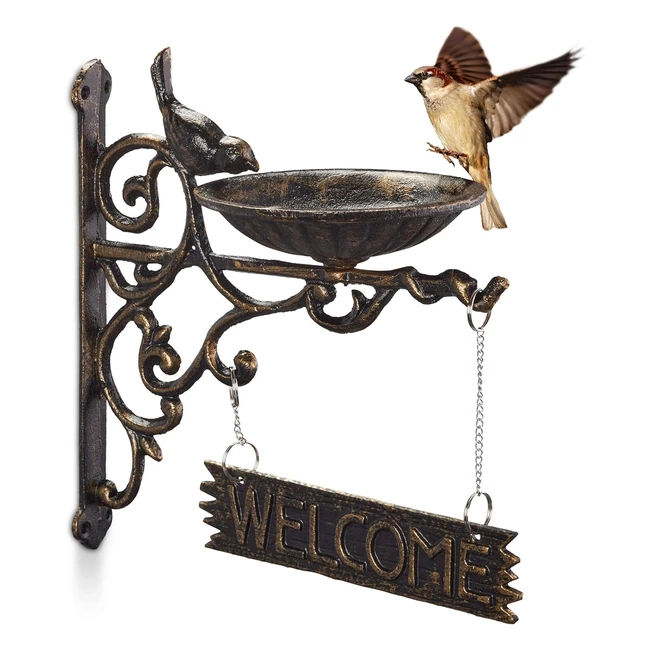 Abbeveratoio per uccelli in ghisa Relaxdays Welcome 25x225x135 Marrone