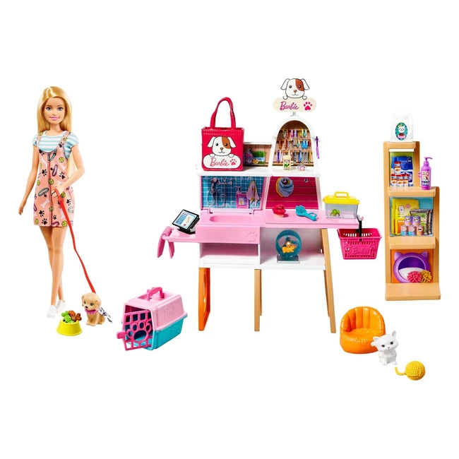 Barbie Tienda de Mascotas Mattel GRG90 - Juego de Accesorios y Animales de Jugue