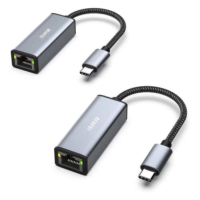 Adaptador USB C a Ethernet Benfei Thunderbolt 3 RJ45 Gigabit Ethernet LAN Compatible Macbook Pro 2019-2017 Macbook Air - Paquete de 2