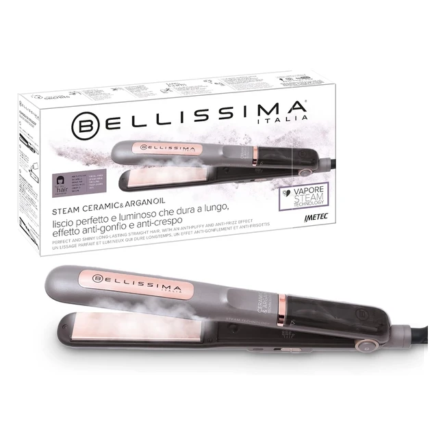 Plancha de Vapor Bellissima Steam Ceramic Argan Oil - 3 Niveles Calentamiento Rápido