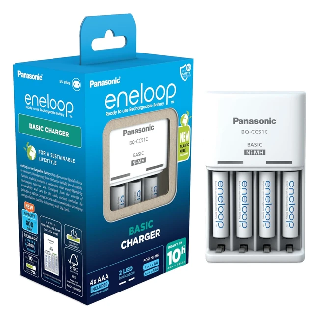 Caricabatterie Panasonic Eneloop Basic per 2 o 4 batterie AAAA NiMH - LED Indica