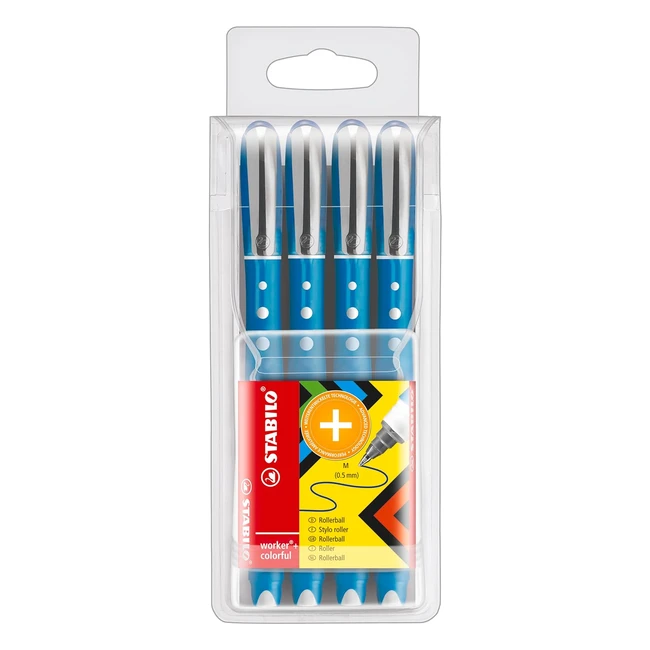 Stabilo Worker Rollerball Stifte, 4er Set, Blau, Hochwertige Schreibgeräte