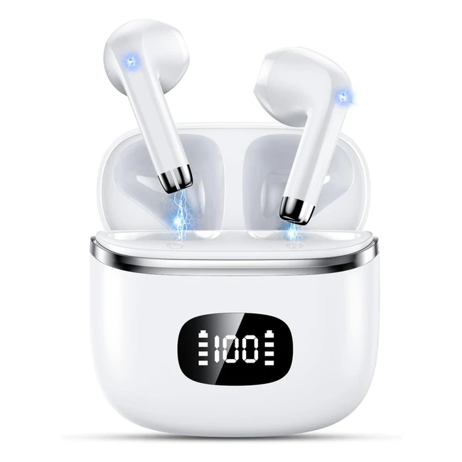 Auriculares Bluetooth 53 con Mic HD, Estéreo, Altavoces Potentes - Pomuic 134mm LED Blanco