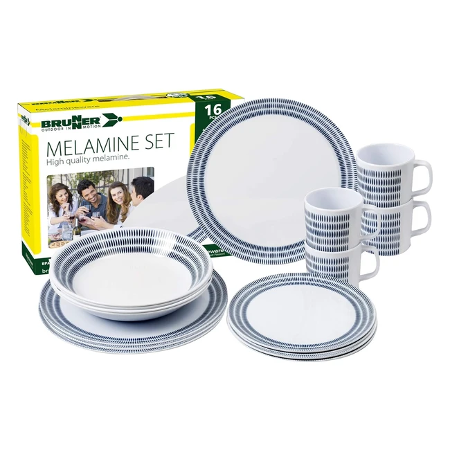 Set stoviglie da campeggio Brunner 16 pezzi Bluebay melamina resistente