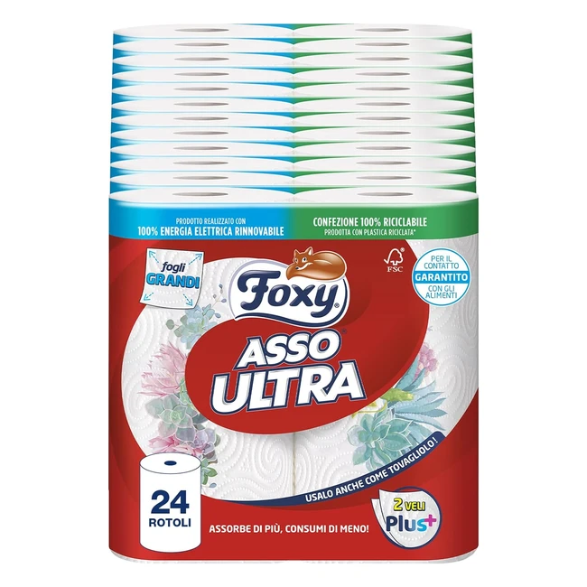 Foxy Asso Ultra Asciugatutto 24 Rotoli Veli Plus Assorbenti - Decorato100 Energi