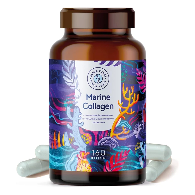 Marine Kollagen mit Hyaluronsäure Kapseln 160 Kapseln Meereskollagen Hydrolysat Meereselastin mit Hyaluronsäure Spirulina auch für Pescetarier Alpha Foods