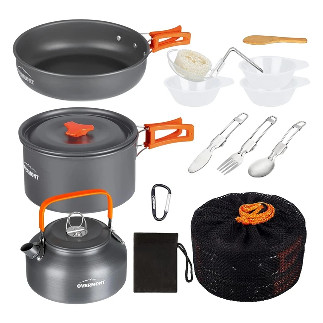 Kit de utensilios cocina camping Overmont 14pcs - Resistente al desgaste y alta 