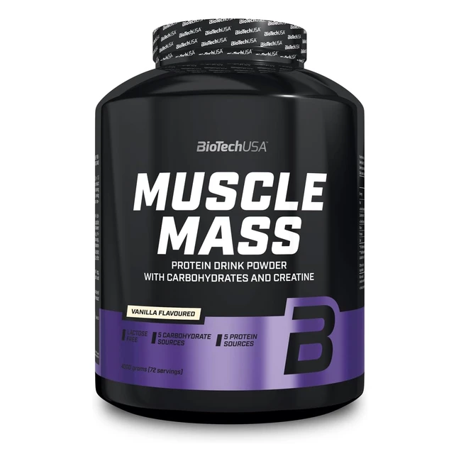 BiotechUSA Muscle Mass Proteine e Carboidrati in Polvere - Guadagno Muscolare Senza Lattosio - Creatina Micronizzata 4000g Vaniglia