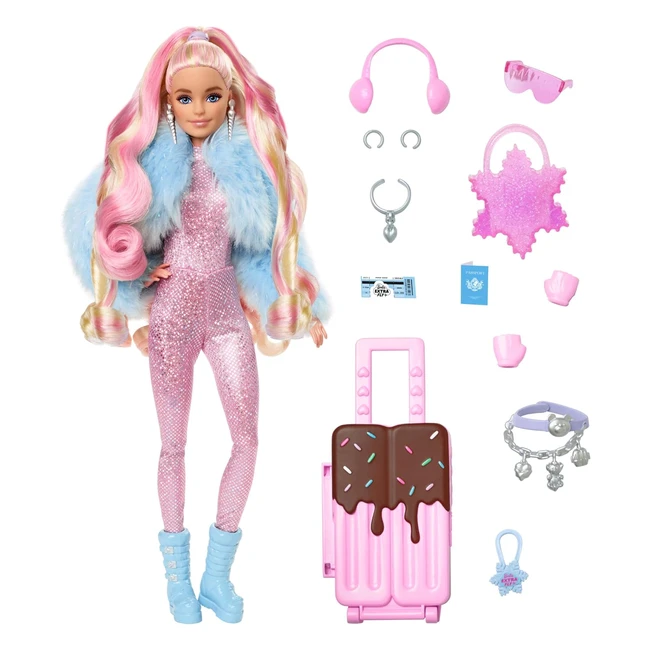 Barbie Extra Fly HPB16 - Mueca de viajes con conjunto invernal - Mattel