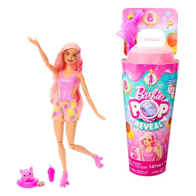 Barbie Pop Reveal Frutas Fresa HNW41 - Mueca con Colores Sorpresa y Accesorios