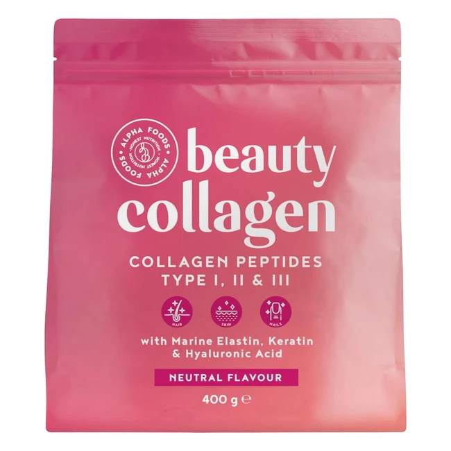 Alpha Foods Beauty Collagen Pulver 400g - Kollagen Hydrolysat Peptide Typ I II I