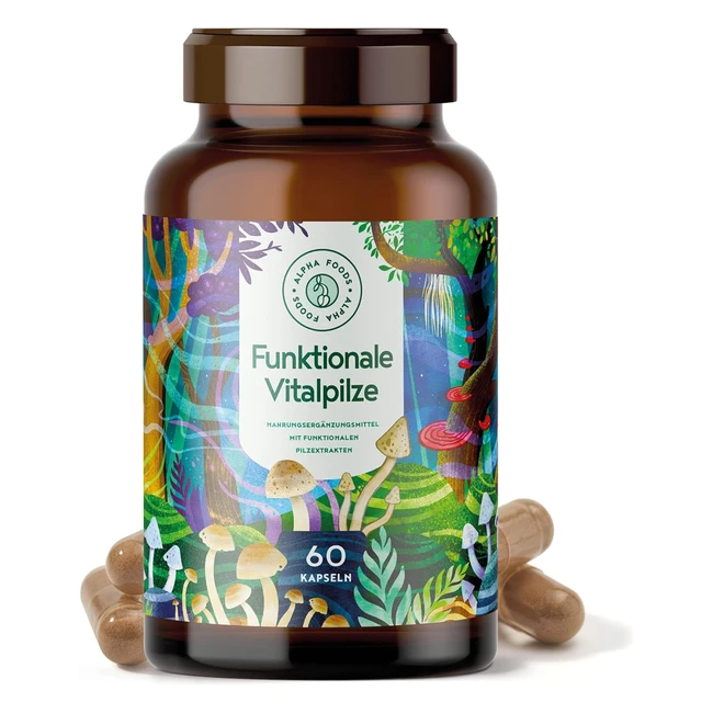 Alpha Foods Vitalpilze mit Maitake Shiitake Chaga Cordyceps Reishi Löwenmähne Agaricus - Hochwirksame Dual-Extrakte HPCL Labor getestet 60 Kapseln