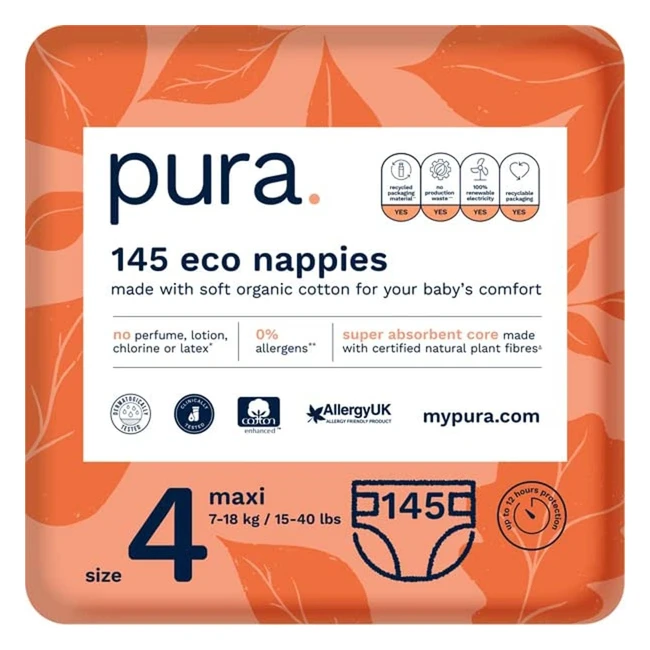 Pura Paales Beb Premium Eco T4 Maxi 10-17 kg 5 Paquetes 145 Paales Fibras 