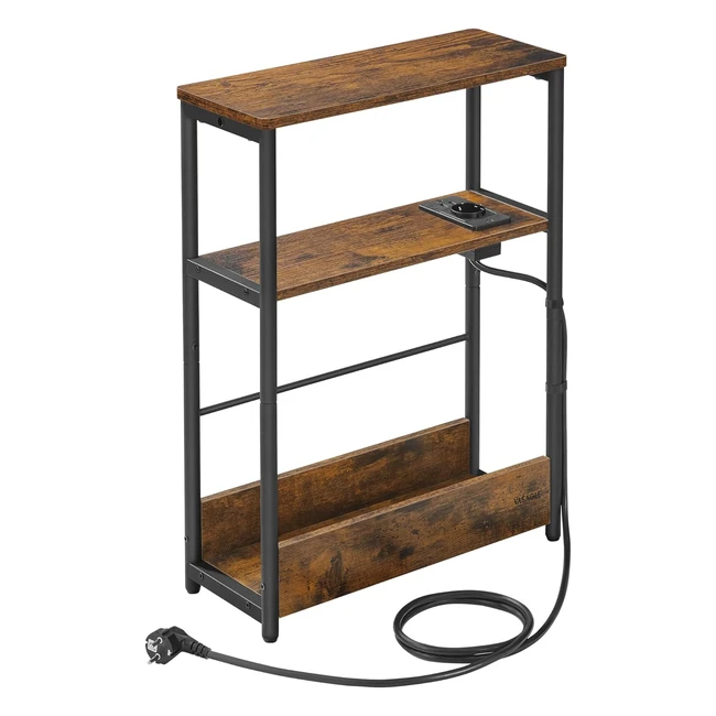 VASAGLE Beistelltisch schmal Nachttisch mit Ladefunktion Couchtisch klein 3 Abla