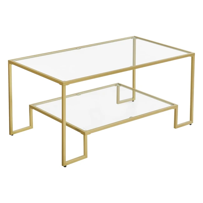 VASAGLE LGT033A01 Glas Couchtisch Wohnzimmertisch 2 gehrtete Glasregale Stahlr