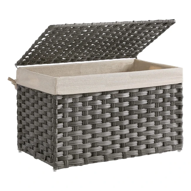 SONGMICS Wäschekorb 60 Liter Handgeflochten Rattan mit Deckel faltbar grau RST56WG