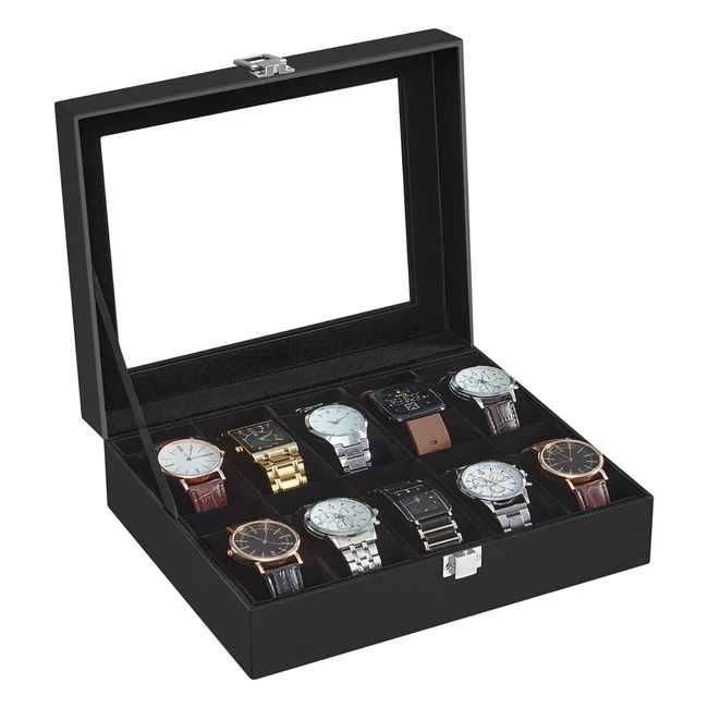 Porta Orologi Songmics 10 Posti Coperchio Vetro Cuscini Rimovibili JWB010B02